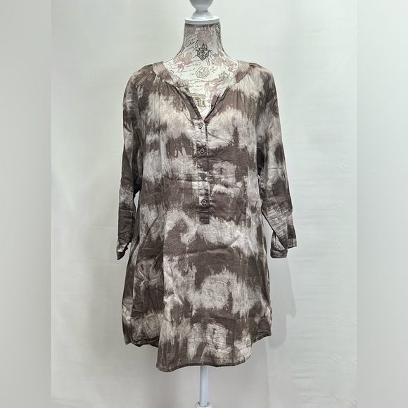 🛍️COLDWATER CREEK brown tie dye tunic top size L. - Picture 2 of 12